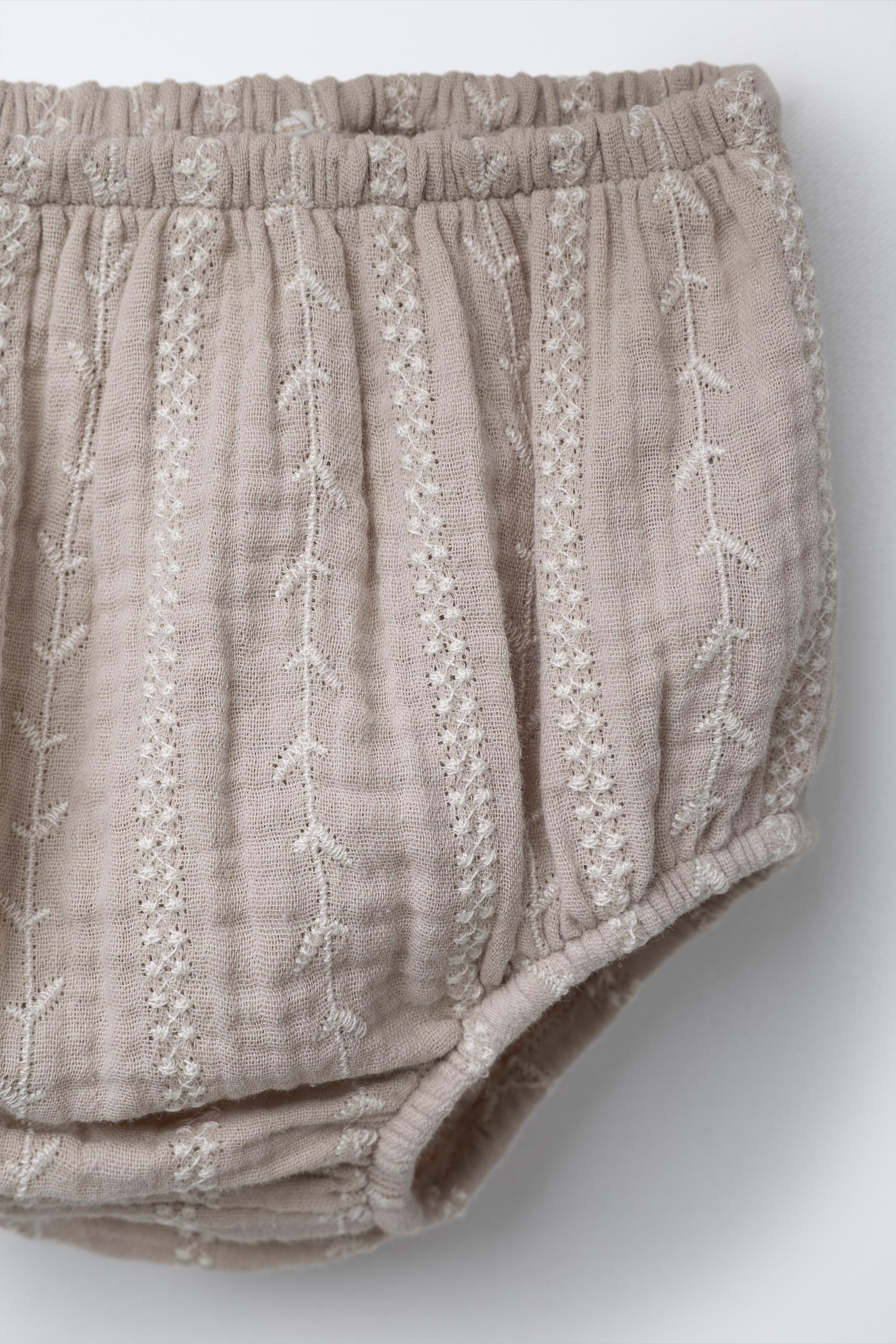 EMBROIDERED COTTON GAUZE DRESS AND PANTY SET